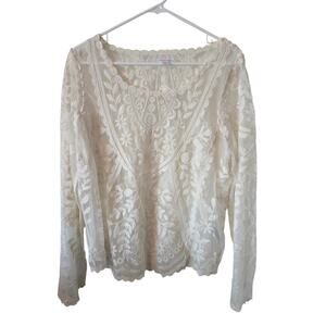 Xhilaration Womens Floral Lace Long Sleeve Sheer Top Size XXL White Fairy